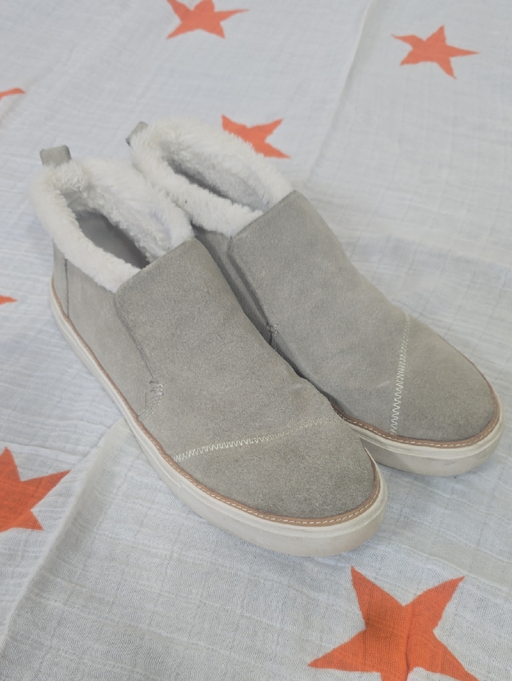 Slip-On Suede Fleece-Lined Women's Shoes - Gray Size 11